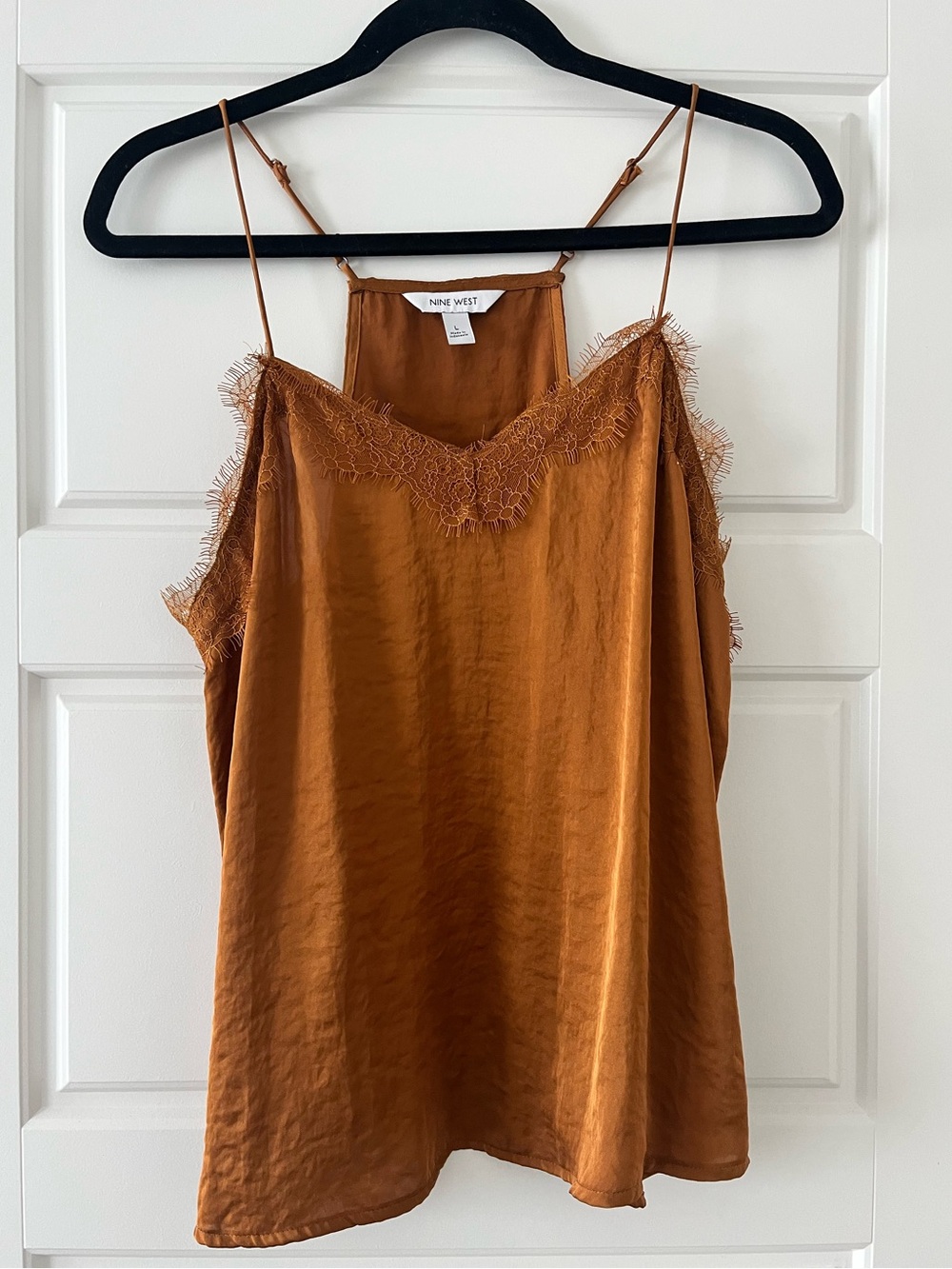 Nine West Rust Orange Satin Lace-Trim Cami